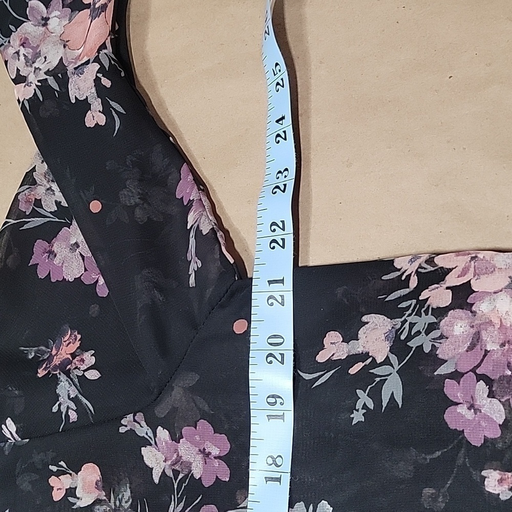 Apt 9 Size M Black w/ Floral Pattern Sheer Blouse with Tie Neckline. Gently Worn - Picture 7 of 12